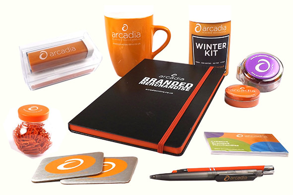 Useful promotional products branded with Arcadia's own logo